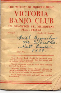 Keith Bromilow - Victoria Banjo Club - Receipt Book 1956 - Keith Bromilow     